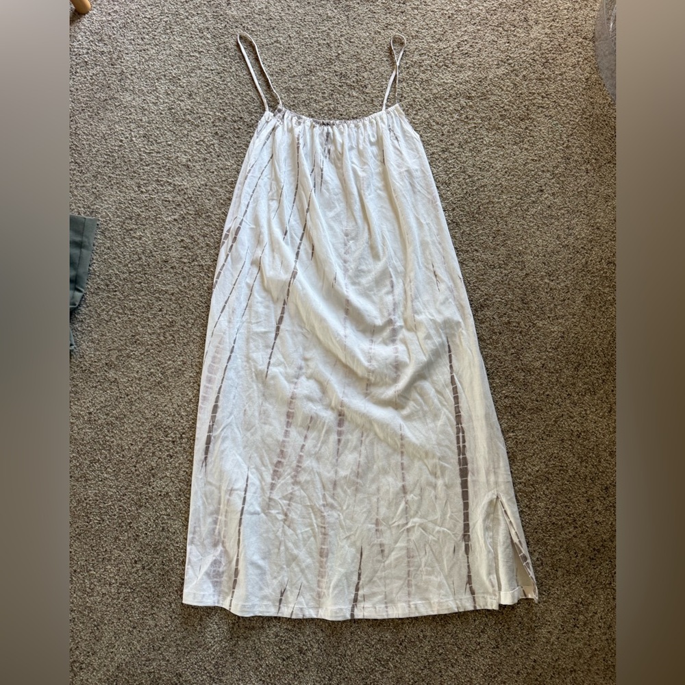 Zara Brown White Sleeveless Tie dye Maxi Dress Sz Small